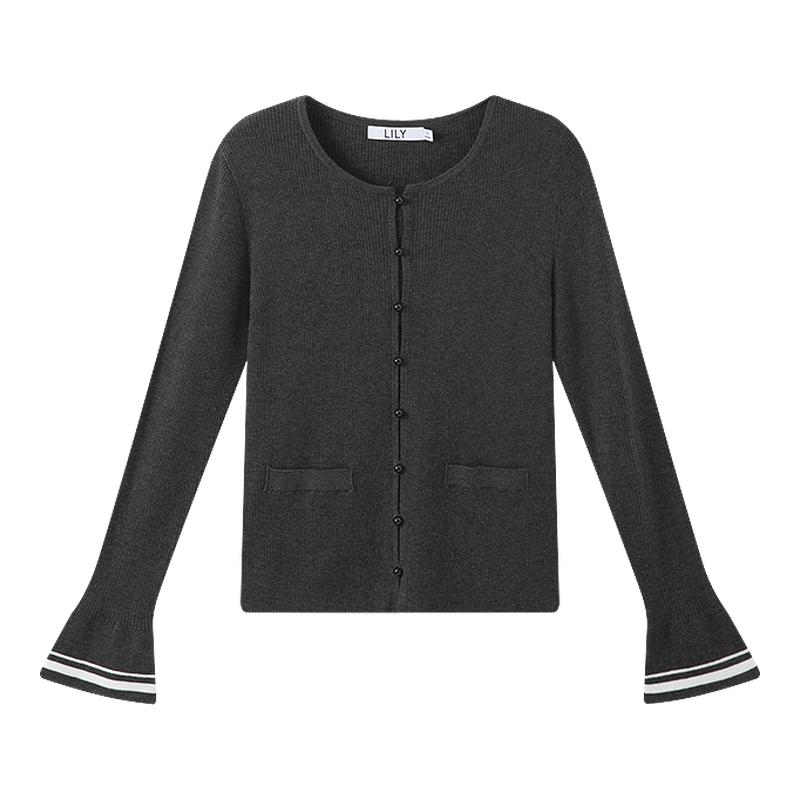 LILY喇叭袖撞色拼接格雷系针织衫