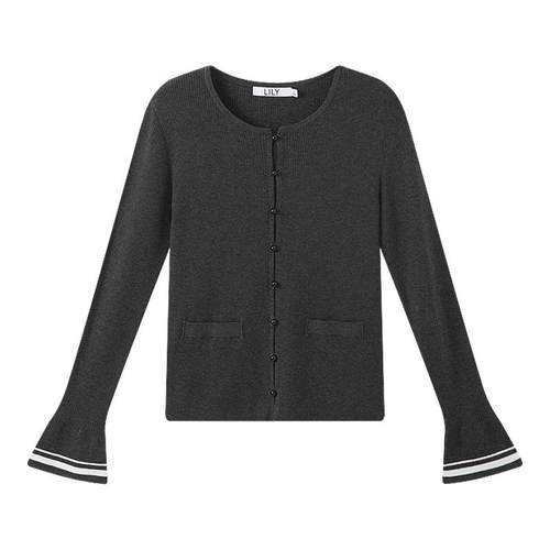 LILY喇叭袖撞色拼接格雷系针织衫