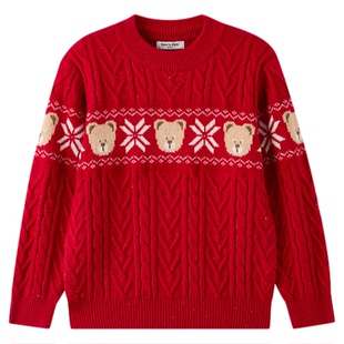 25年秋冬新款 PawinPaw卡通小熊童装 男女童圆领毛衣针织衫 圣诞