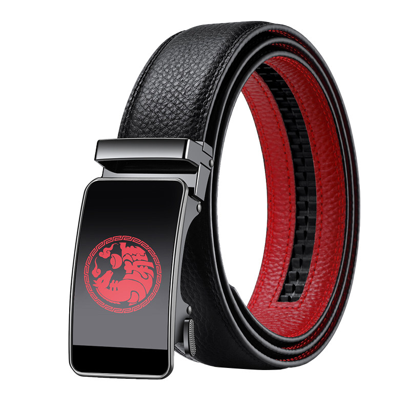 卡帝乐鳄鱼男士真皮红腰带
