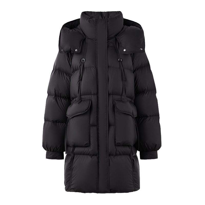秋水伊人简约中长连帽羽绒服