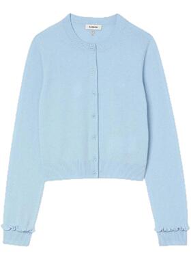 季末7折SANDRO2025秋冬女装时尚气质天蓝色木耳边袖口针织开衫