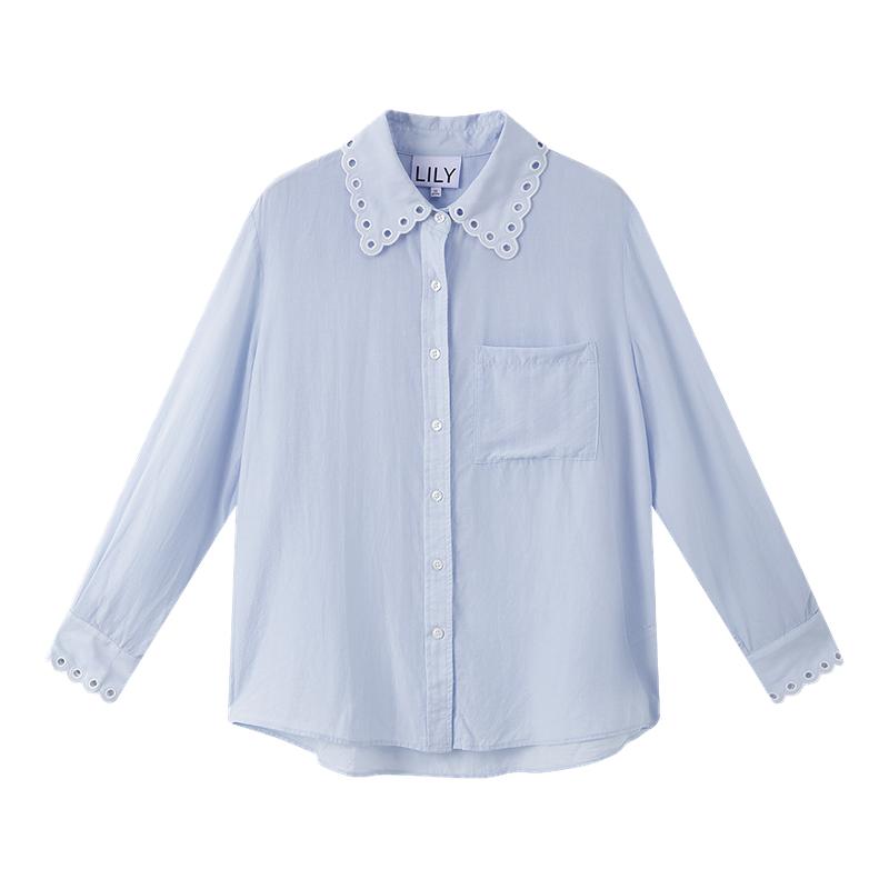 LILY通勤莱赛尔翻领镂空花边外套