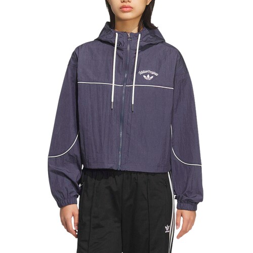 adidas阿迪达斯三叶草连帽防风外套2026夏新款女短款夹克 KT3055