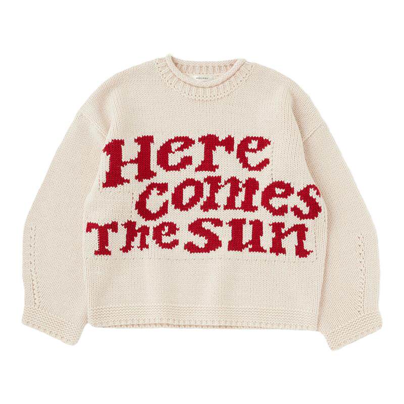 moussy撞色字母温暖感圆领毛衣