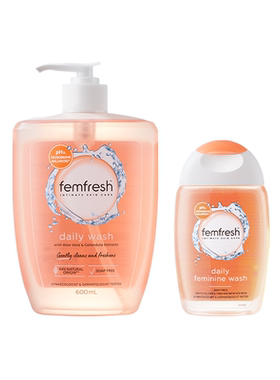 英国femfresh芳芯女性私处护理液洗液日常温和洗护清洁60ml+150ml