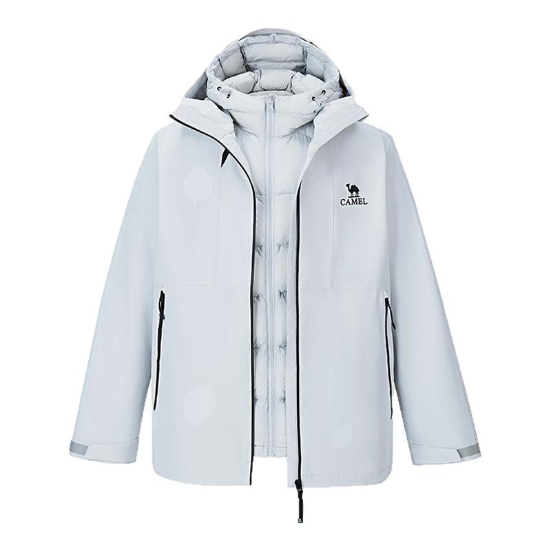 骆驼男装羽绒冲锋衣男2025秋冬新款鹅绒保暖户外三防连帽外套男