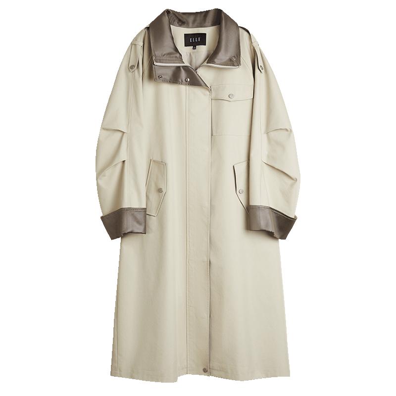 ELLE高级感拼接撞色长款风衣外套