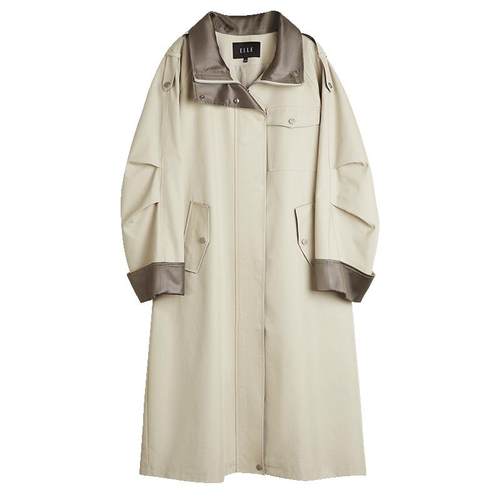 ELLE高级感拼接撞色长款风衣外套