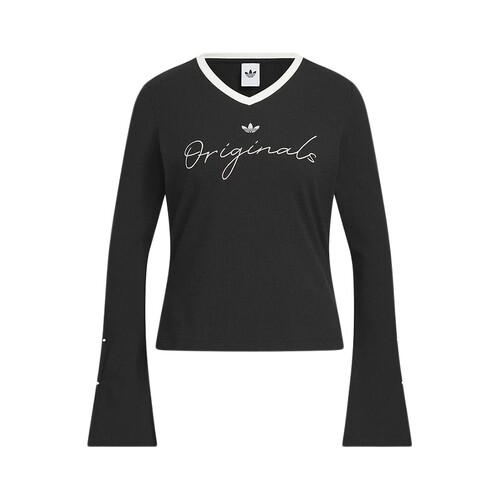 adidas阿迪达斯三叶草休闲针织V领运动上衣26春女长袖T恤 KS2381