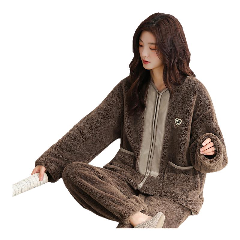 新款玉兔绒可外穿家居服女士套装