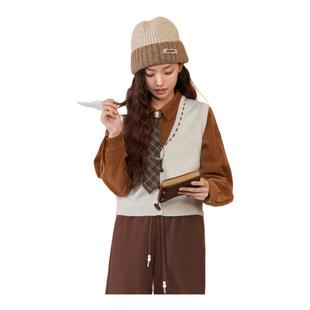 紫涵短款v领针织马甲开衫女冬季新款修身显瘦叠穿无袖毛衣背心