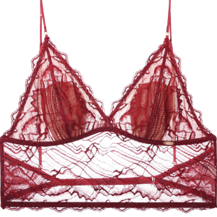 歌瑞尔蕾丝美背内衣女交叉细肩带红色结婚新娘文胸套装 无钢圈 法式