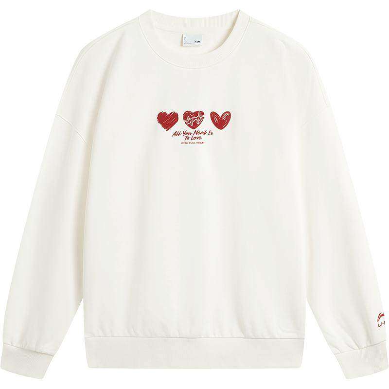 李宁爱心卫衣女士冬季官方新款女装圆领上衣女休闲印花长袖运动服