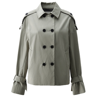 OCHIRLY欧时力 双排扣短风衣外套女英伦风通勤高级秋冬尖货