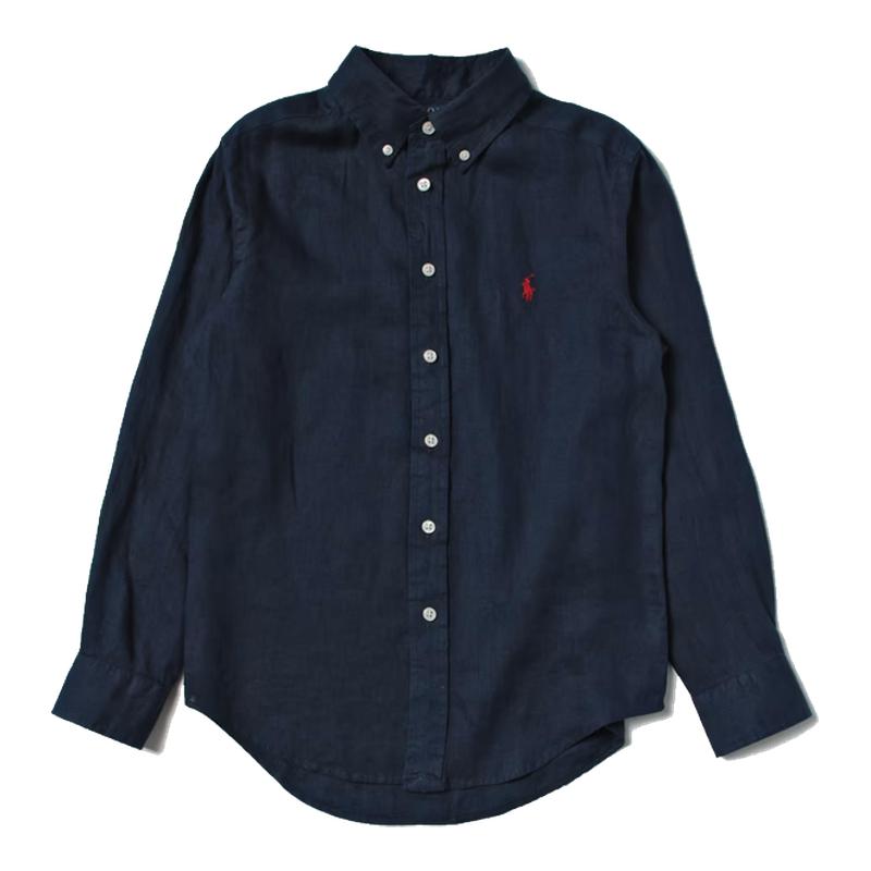 拉夫劳伦亚麻长袖衬衫小马标