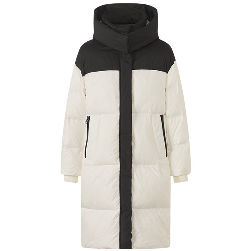美特斯邦威羽绒服女士秋冬新款拼接撞色加厚保暖中长款女羽绒外套