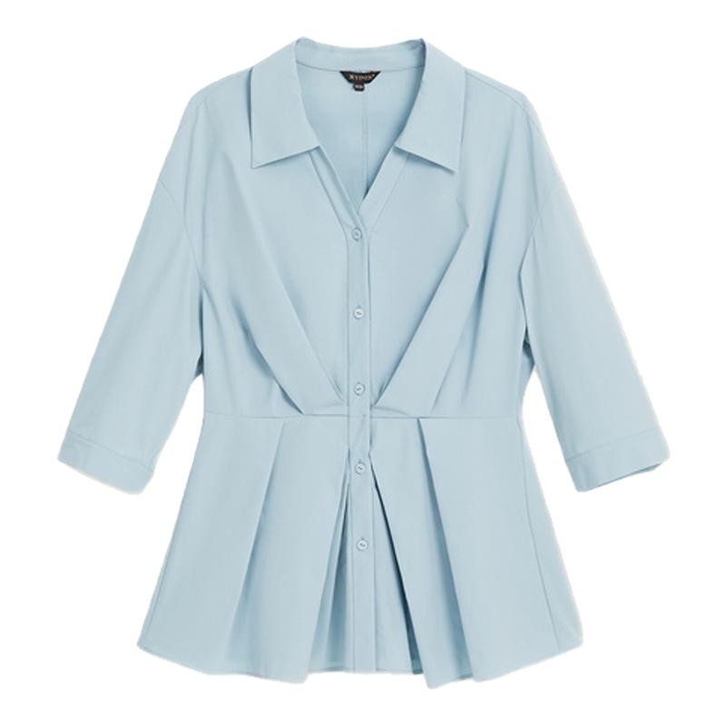 YINER音儿女装秋季时尚法式不对称倒褶收腰海鸥领衬衫上衣,女装/女士精品,衬衫,淘宝优惠券,粉丝福利购,淘宝优惠卷