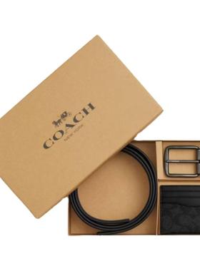 COACH/蔻驰官方 男士商务休闲经典老花针扣腰带卡包礼盒装CW351