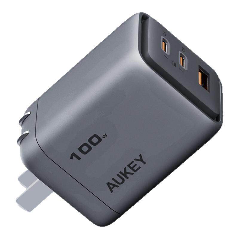 AUKEY 100W三孔氮化镓PD快充充电器适用苹果华为充电线iPhone17pro电脑笔记本平板TypeC通用