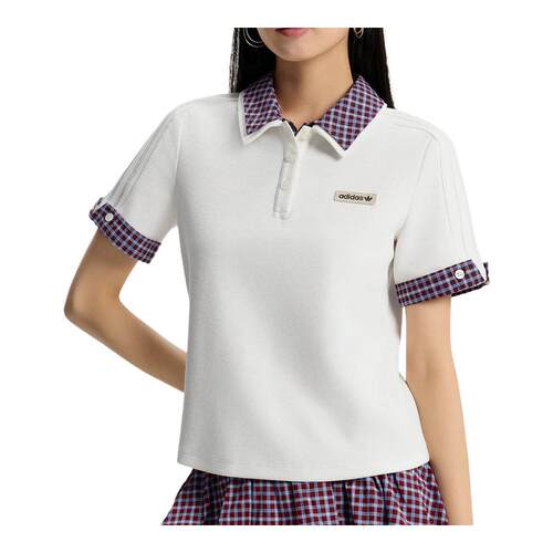 adidas阿迪达斯三叶草格子呢短袖polo衫夏女珠地布半袖T恤KU9397