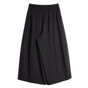 松紧腰阔腿裤 新款 子 女通勤小众2025夏季 ELLE黑色摩登宽松休闲短裤