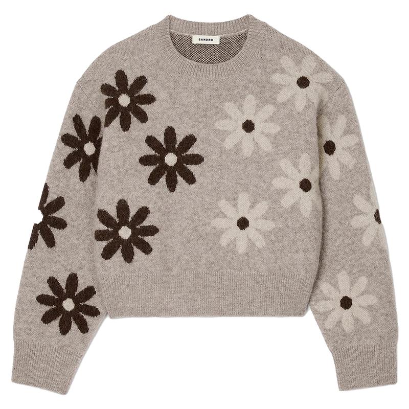 SANDRO法式花卉撞色毛针织衫