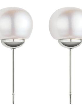 珍珠耳钉女纯银耳针2025新款爆款真天然淡水椭圆馒头珍珠耳环耳饰