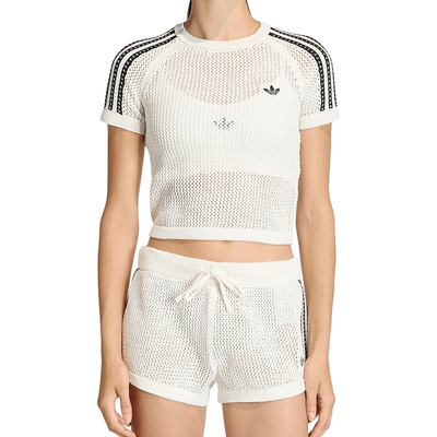 adidas阿迪达斯三叶草钩织半袖2026夏女修身短款短袖T恤 KE0200