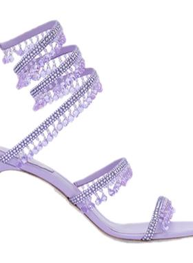 【新年折扣】RENE CAOVILLA CHANDELIER系列紫色水钻高跟凉鞋