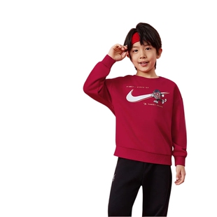 Nike 3brand耐克儿童装加绒红色卫衣冬季新款男女童保暖运动上衣
