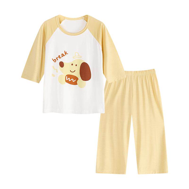 红豆儿童睡衣莫代尔冰丝家居服男童女童夏薄款短袖男孩女孩空调服