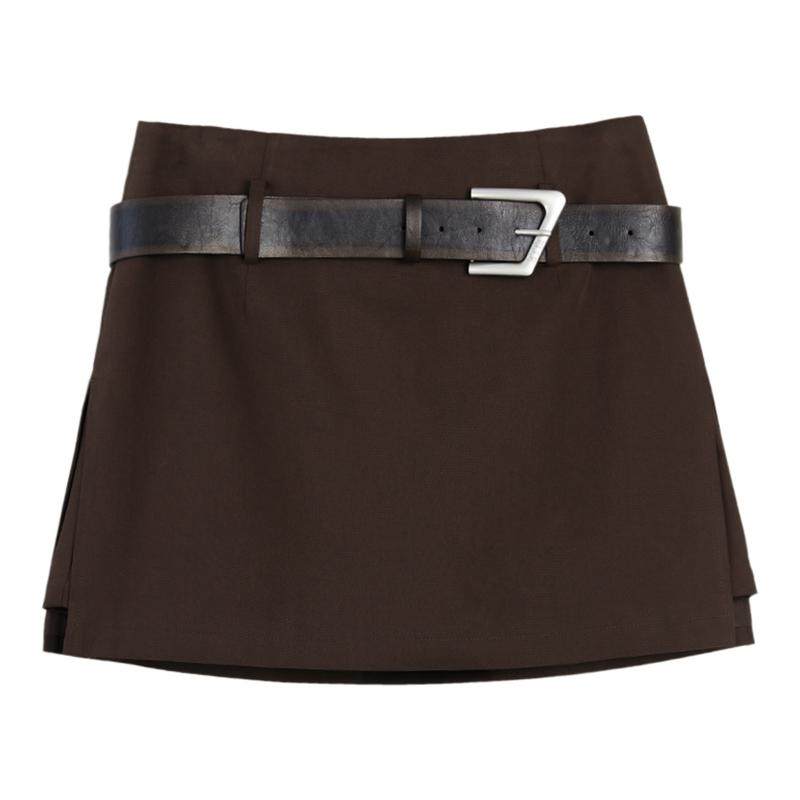 ELLE复古美拉德半身裙女2025冬新款腰带设计感小个子时髦a字