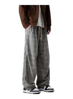 it :5cm/FIVECM灰色格子休闲裤男士2025秋冬美式潮流宽松直筒长裤