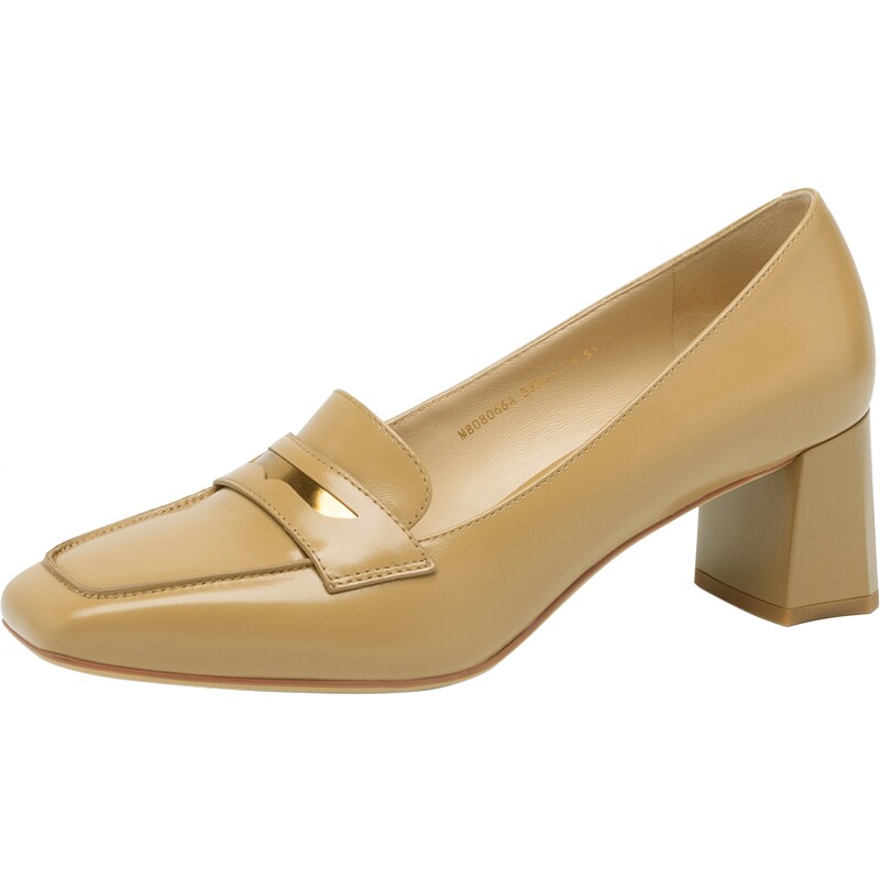 沙驰女鞋职业高跟鞋单鞋女新款2026年春季小方头羊皮粗跟鞋通勤鞋