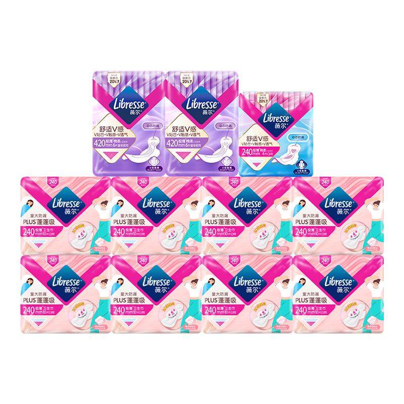 优于新国标】薇尔plus蓬蓬吸卫生巾日用夜用组合姨妈巾超薄96片tk