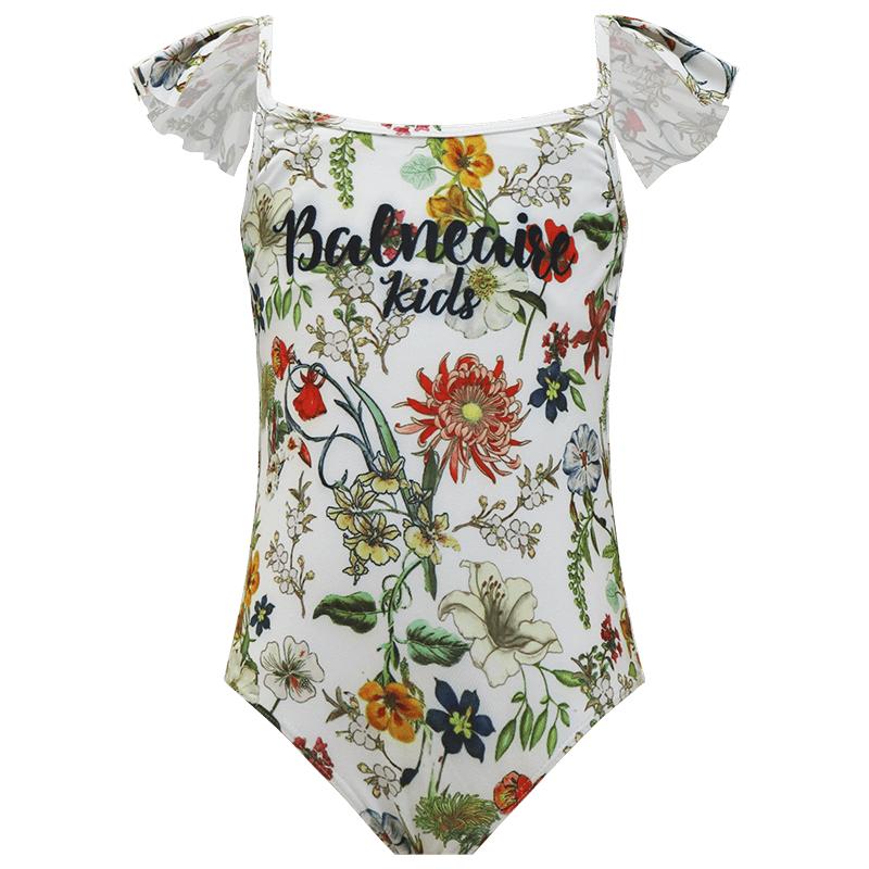 BE范德安联名女童连体泳衣防晒抗氯百褶荷叶边公主风度假儿童泳衣