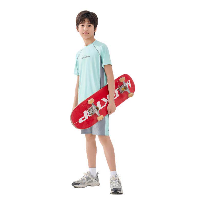 贝贝怡儿童套装夏季新款速干运动套装男女童短袖T短裤时尚两件套