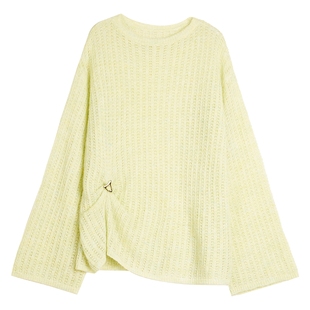 女2025秋新款 ELLE镂空钩花羊毛针织衫 羊驼毛宽松罩衫 柠檬奶油