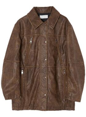 moussy 春季美式街头风随性做旧皮衣外套女010HAK30-0301