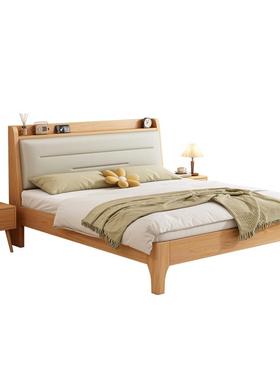 实木床北欧简约1.5米原木风软包双人床经济型1.8米1.2米单人床架