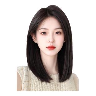 假发女全头套式侧分中长发真人发丝短发锁骨发无痕自然整顶假发套
