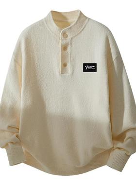 it :5cm/FIVECM红色三粒扣亨利领长袖毛衣男士2025秋冬款打底上衣