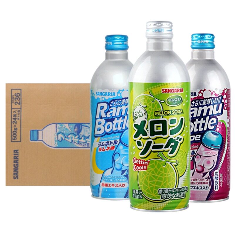 日本进口三佳丽/三嘉丽波子汽水网红果味汽水原味蜜瓜葡萄24罐图片