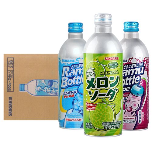 日本进口三佳丽/三嘉丽波子汽水网红果味汽水原味蜜瓜葡萄24罐