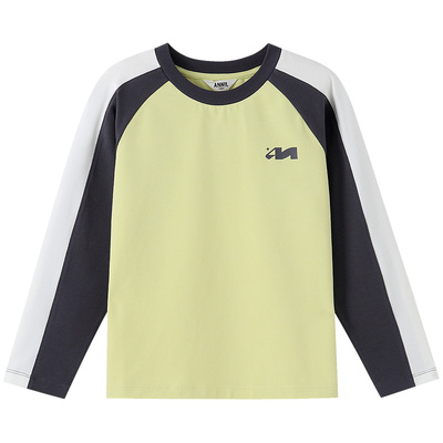 安奈儿童装男女童圆领长袖T恤2025秋冬撞色插肩袖精梳棉亲肤柔软