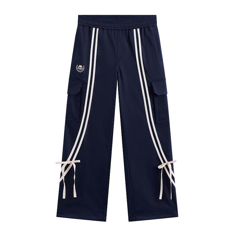 Kappa卡帕女裤2026春季新款时尚条纹蝴蝶结宽松工装长裤K0G22AX01