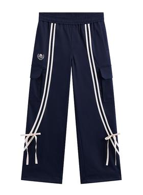 Kappa卡帕女裤2026春季新款时尚条纹蝴蝶结宽松工装长裤K0G22AX01