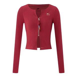 nike耐克女子修身薄绒开衫马年新年款红色长袖T恤外套IQ3828-613