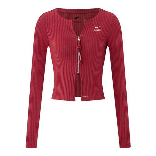 nike耐克女子修身薄绒开衫马年新年款红色长袖T恤外套IQ3828-613